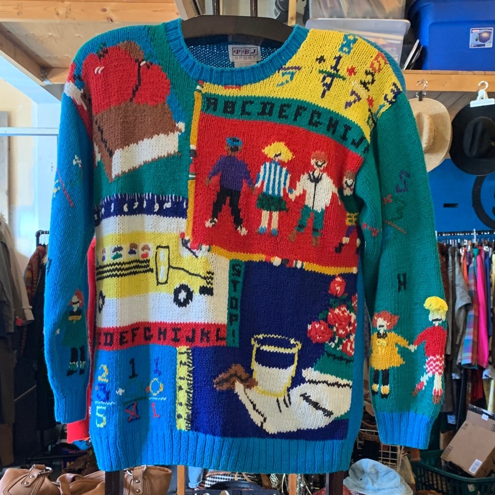 Colorful School Days Vintage Women's Sweater